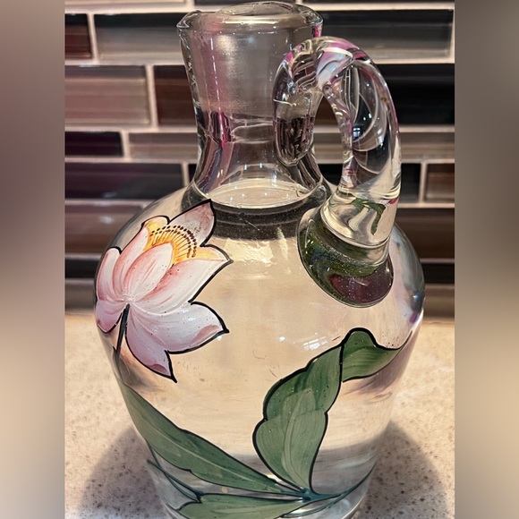 Vintage Hand Painted Art Glass Stylish Serving Pitcher 8” height, 4 cups - Picture 4 of 7